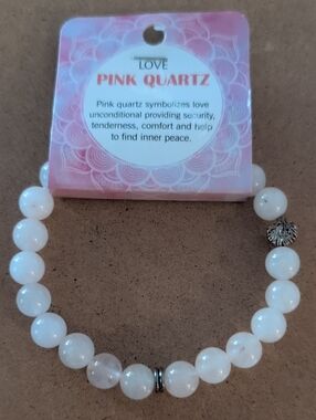 Pink Quartz Bead Stretch Bracelet with Silver Accents